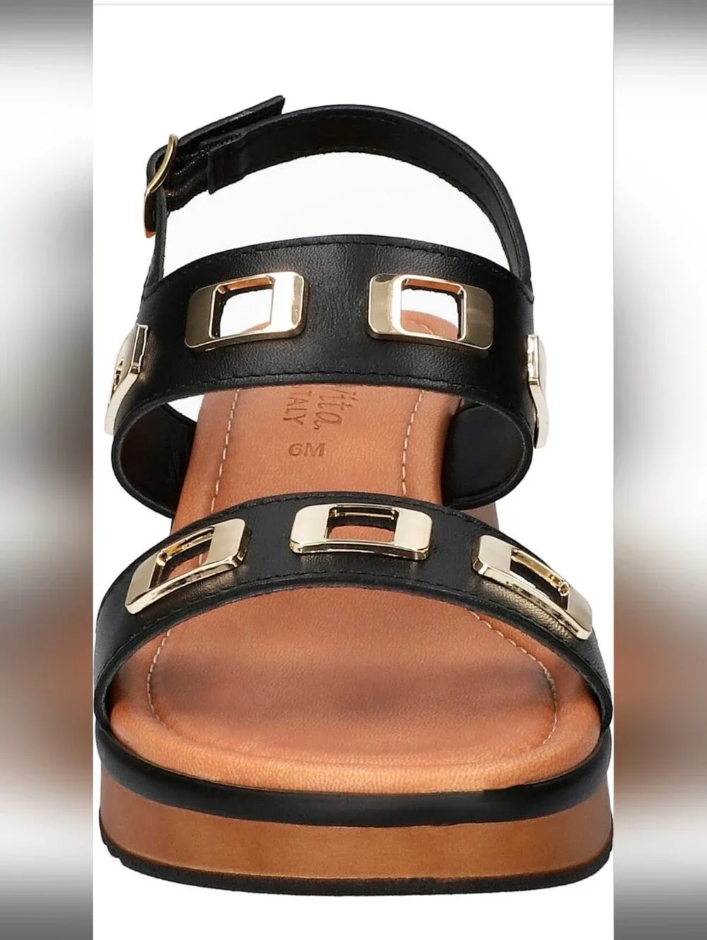 BELLA VITA ITALIAN LEATHER -NEW IN BOX- WEDGE SANDALS BLACK 6.5